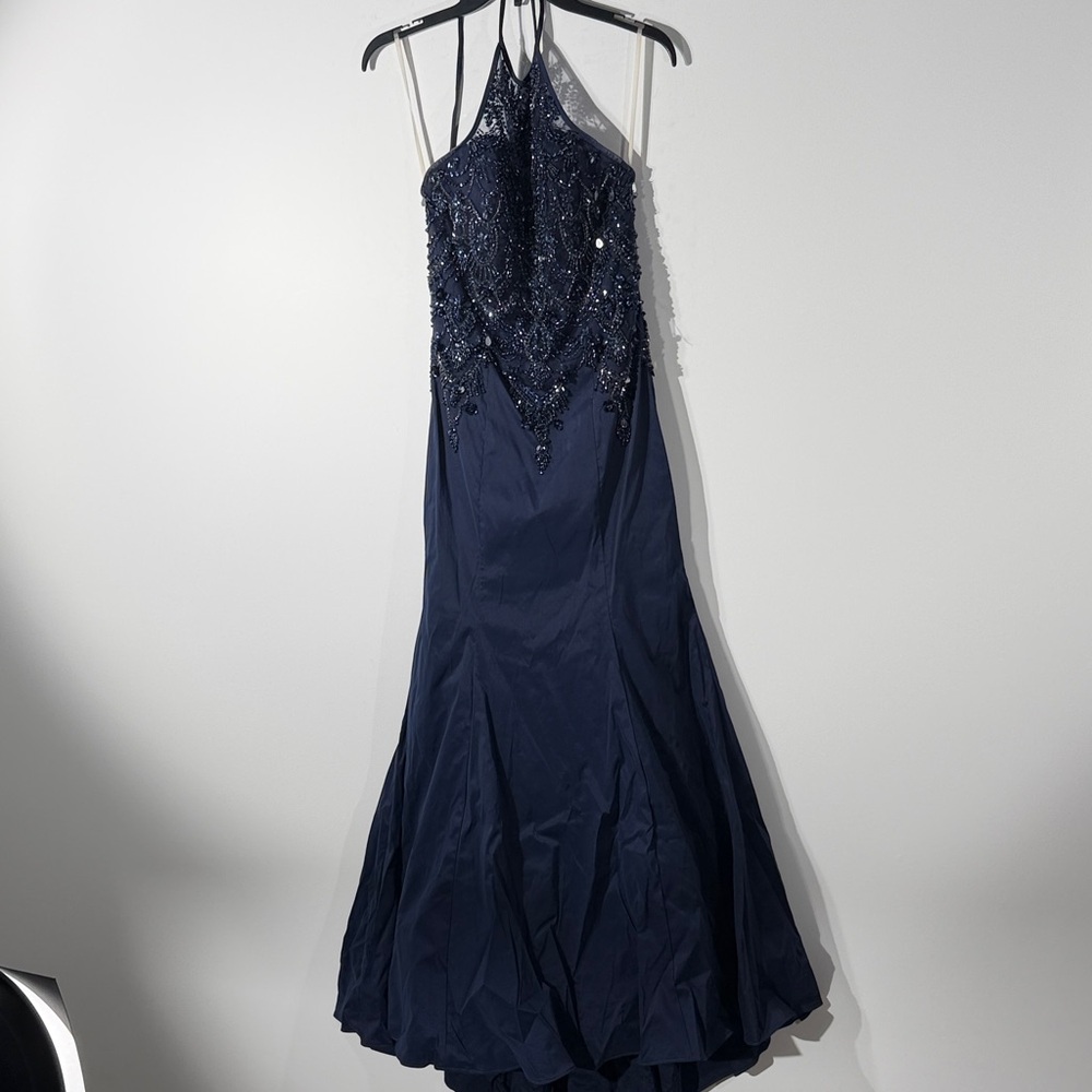 Mori Lee Elegant Navy Backless Dress